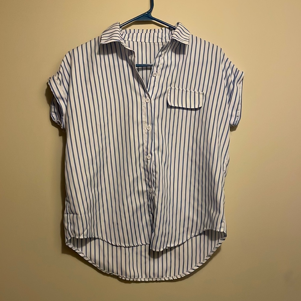 LAST DAY TO BUY! Baby blue and white striped blouse